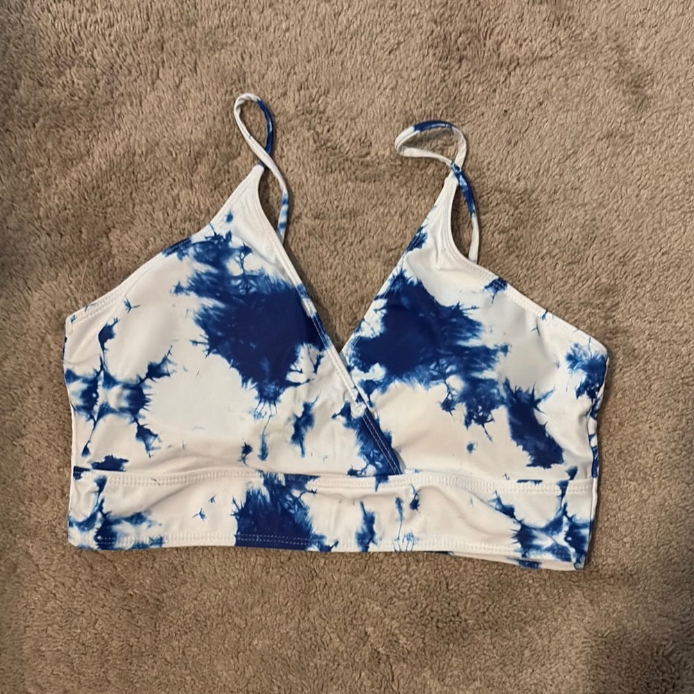Shein Blue and White Tie-Dye bikini top